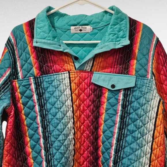 Crazy Train Quilted Multicolor Pullover Size Small - Picture 2 of 11